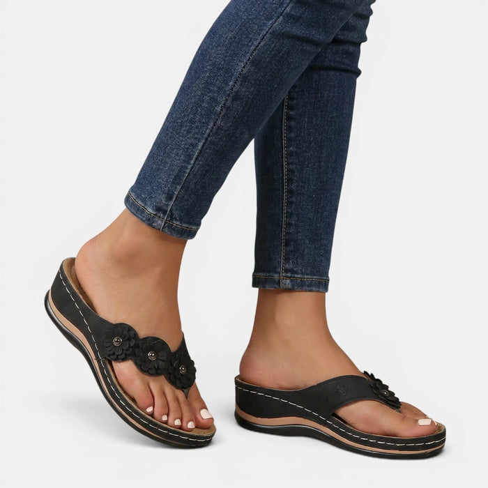 Women's Leather Wedge Sandals | Comfortable Floral Slip-On Summer Footwear LondonLaneStore