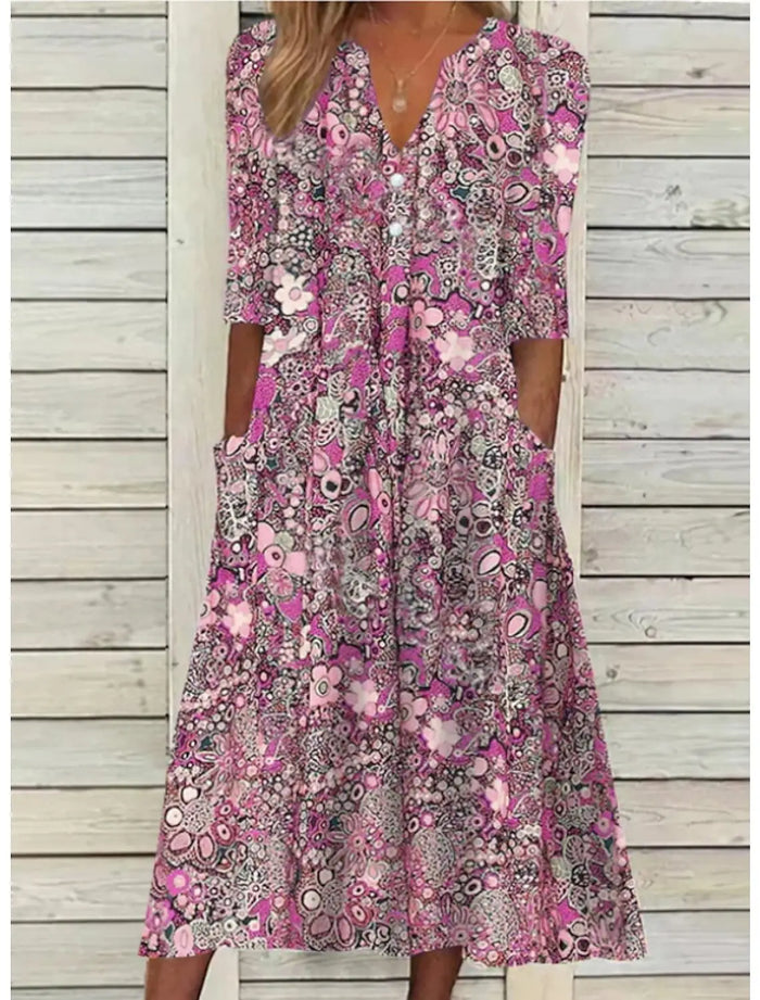 Women’s lightweight cotton summer dress with an elegant V-neck, maxi length, perfect for warm weather and casual occasions.