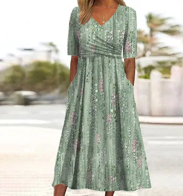 Women’s lightweight floral print summer dress in breezy A-line style from LondonLaneStore, ideal for warm weather and casual outings.
