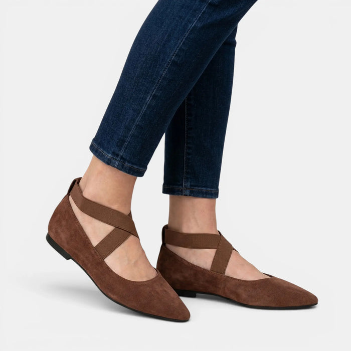 Women's Matte Black Ballet Flats | Chic Pointed Toe Ankle Strap Shoes LondonLaneStore