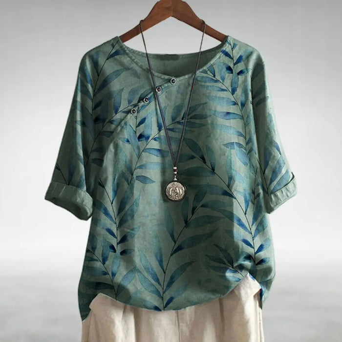 Women’s printed cotton blouse by LondonLaneStore featuring a relaxed fit and 3/4 sleeves, ideal for summer wear.