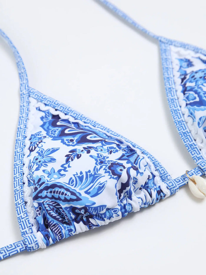 Women's quick-drying jersey halter bikini set with high-waisted design, perfect stylish summer swimwear.