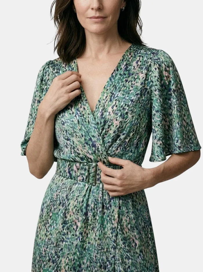Women's rayon maxi dress with elegant V-neck and split hem, perfect for summer, by LondonLaneStore.