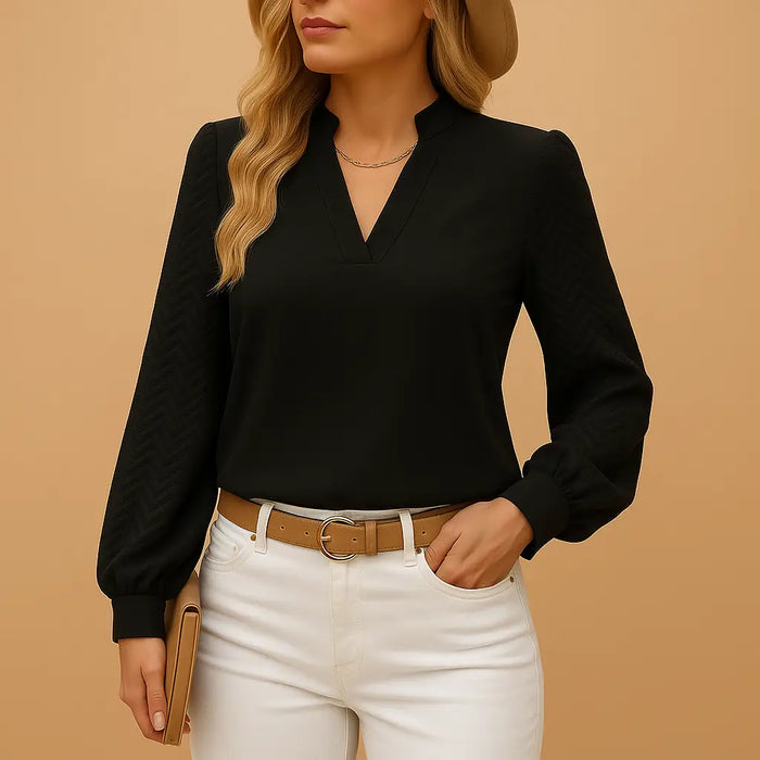 Women’s soft viscose V-neck top by LondonLaneStore featuring a flowy, relaxed fit blouse suitable for all seasons.
