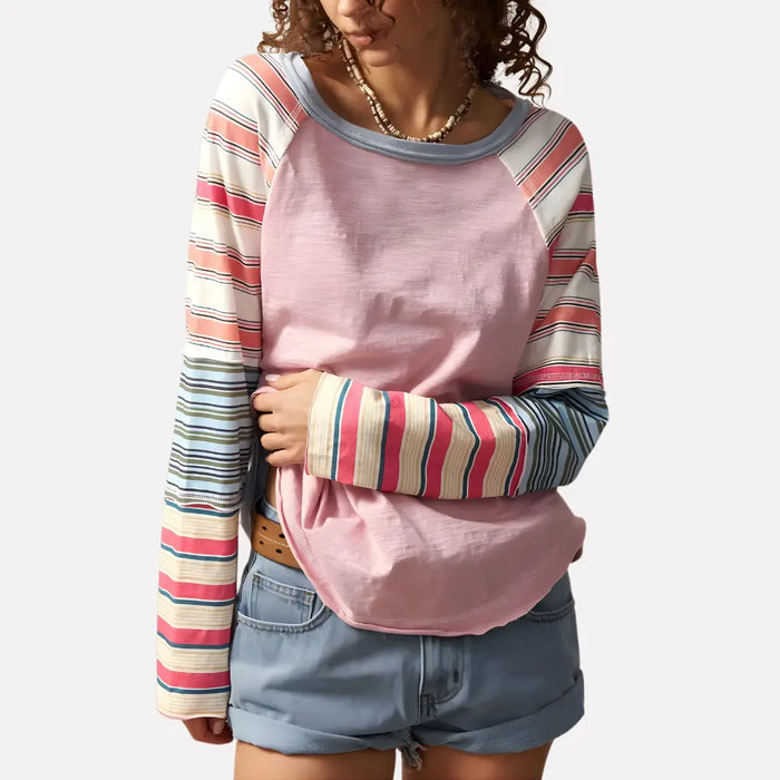 Women’s striped cotton raglan top with long sleeves, casual style for everyday wear, by LondonLaneStore.