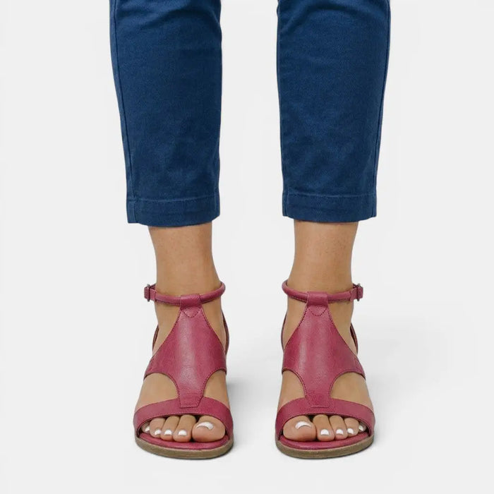 Women's synthetic leather wedge sandals with open toes, stylish summer footwear designed for comfort and elegance.