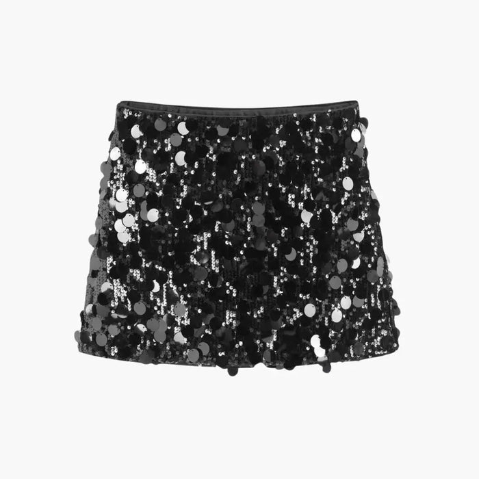 Women’s textured sequin mini skirt by LondonLaneStore, fitted and structured party skirt with shimmering sequin details.