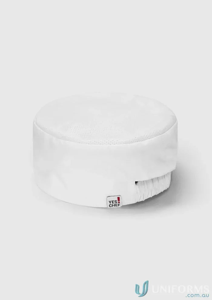 White chef’s hat made from recycled pet polyester, perfect for catering services