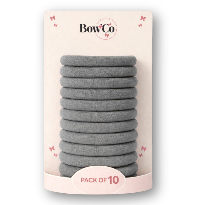 10 Elastic School Hair Bobbles - Grey - Non Damage