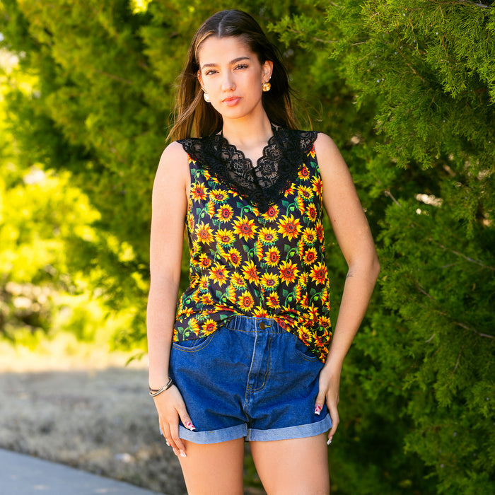 10586 - Sunflower Lace Tank Top