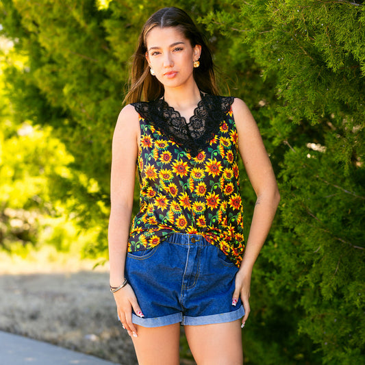 10586 - Sunflower Lace Tank Top