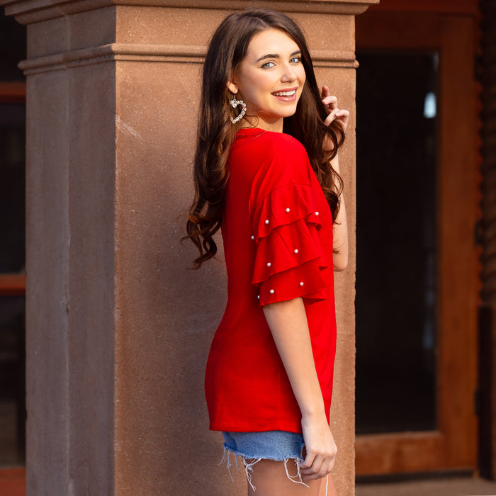 10971 - Heart Top with Pearl Ruffle Sleeves