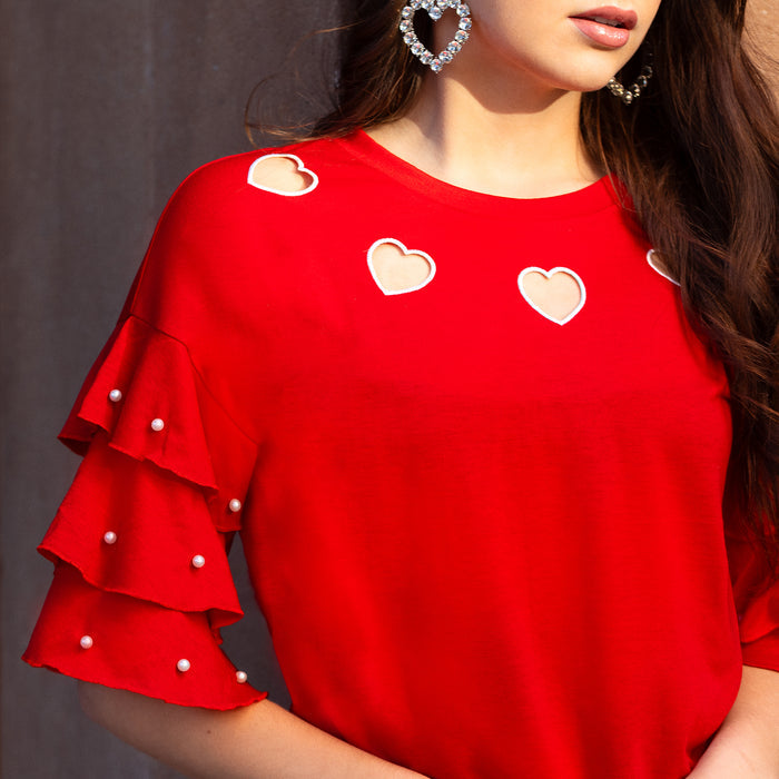 10971 - Heart Top with Pearl Ruffle Sleeves