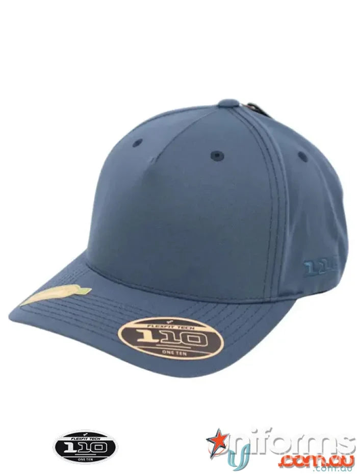 Blue fitted 110AR Recycled Cap showcasing eco-friendly recycled cap style