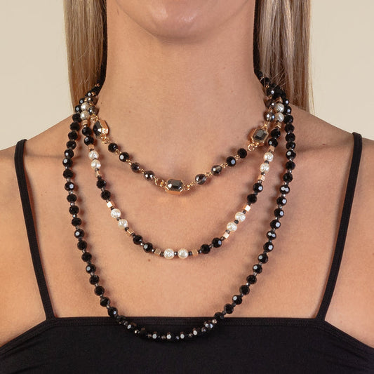 1214 - Layered Beaded Necklace - Black