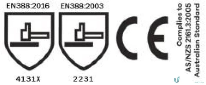 Black Knight Gripmaster glove with safety standards and compliance symbols for excellent grip