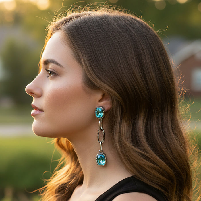 13023 - Crystal Drop Earrings - Turquoise