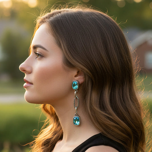 13023 - Crystal Drop Earrings - Turquoise