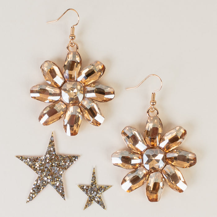 1313 - Crystal Flower Earrings - Gold