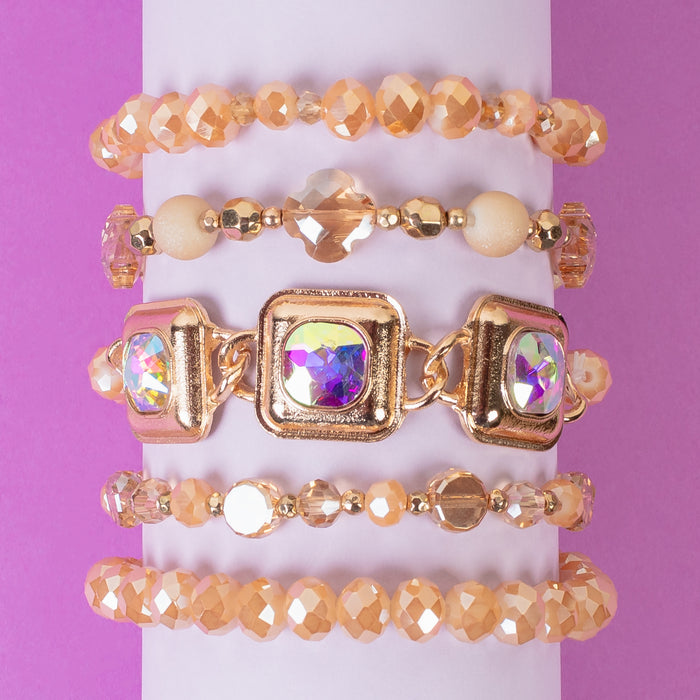 1430 - Stacked Beaded Bracelets - Champagne