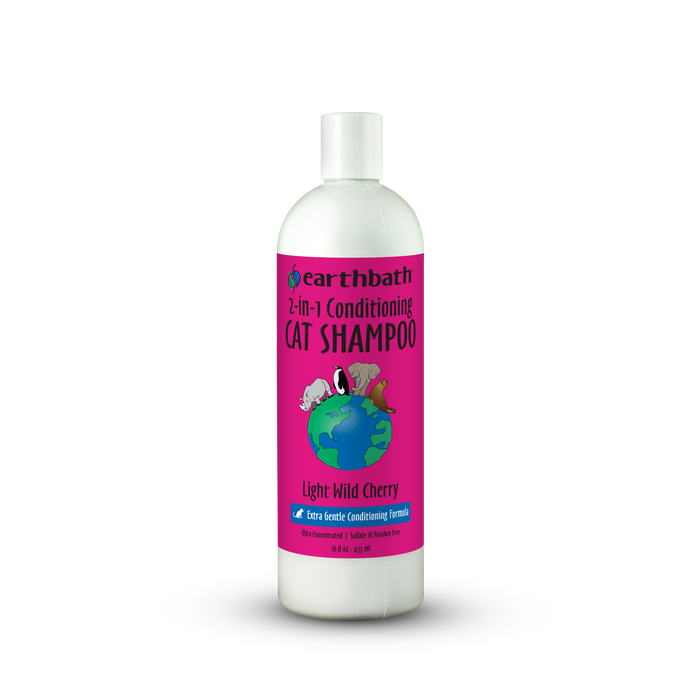 Earthbath 2-in-1 Conditioning Cat Shampoo bottle with pink label on a white background
