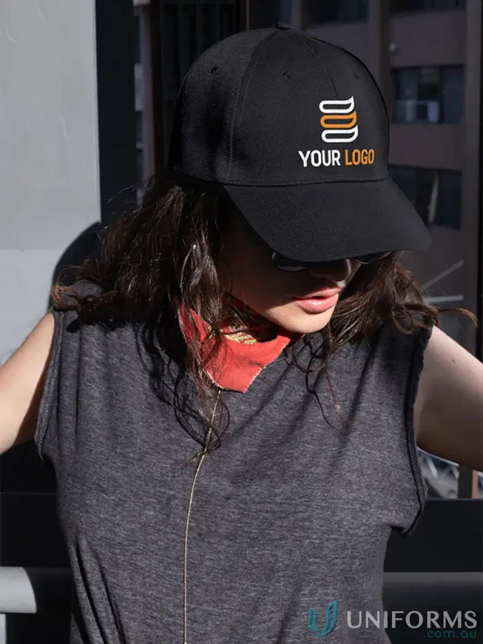 Black baseball cap made of heavy brushed cotton with embroidery, price includes embroidery