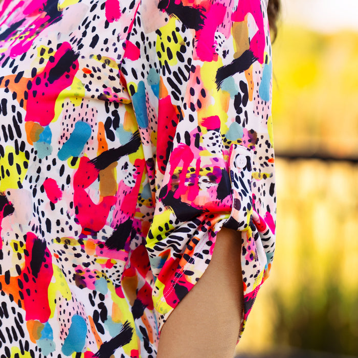 30003 - Multi Leopard Print 3/4 Sleeve V-Neck Top