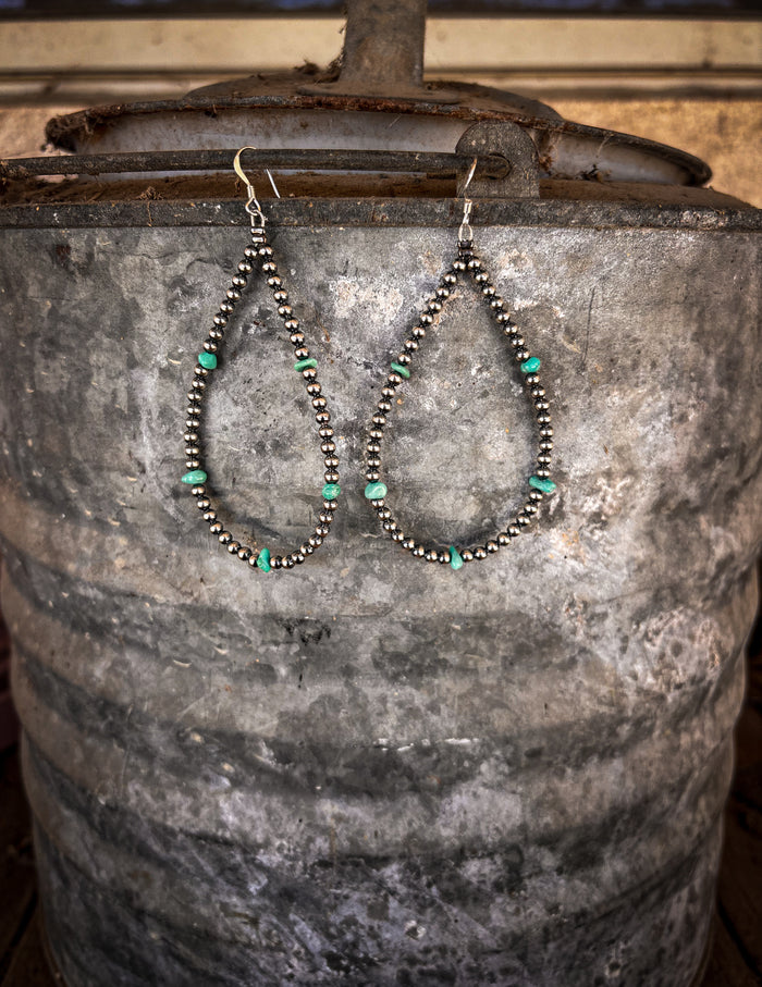 3MM Teardrop Earrings with Turquoise Nuggets