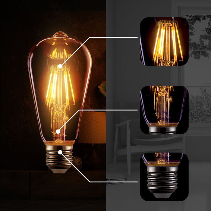 6Pack-E27 8W ST64 Screw Dimmable LEDSone Long Filament Bulb ~4173