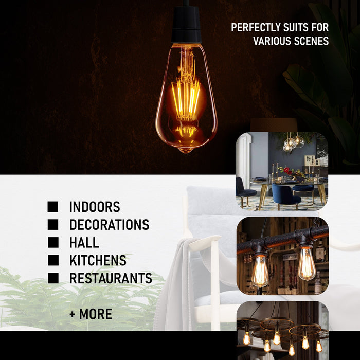 6Pack-E27 8W ST64 Screw Dimmable LEDSone Long Filament Bulb ~4173