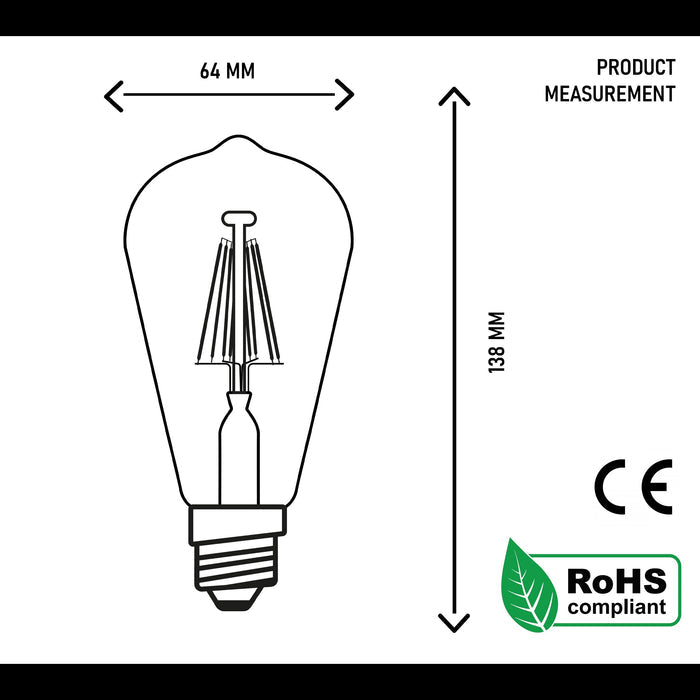 6Pack-E27 8W ST64 Screw Dimmable LEDSone Long Filament Bulb ~4173