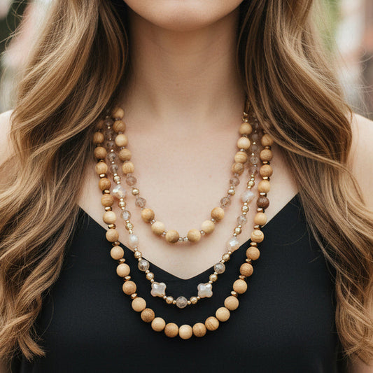 92369 - Layered Beaded Necklace - Brown