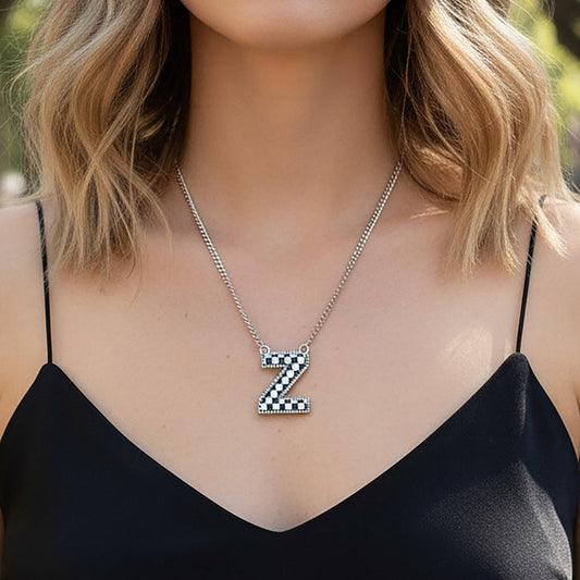 92423 - Checkered "Z" Initial Necklace - Black & White