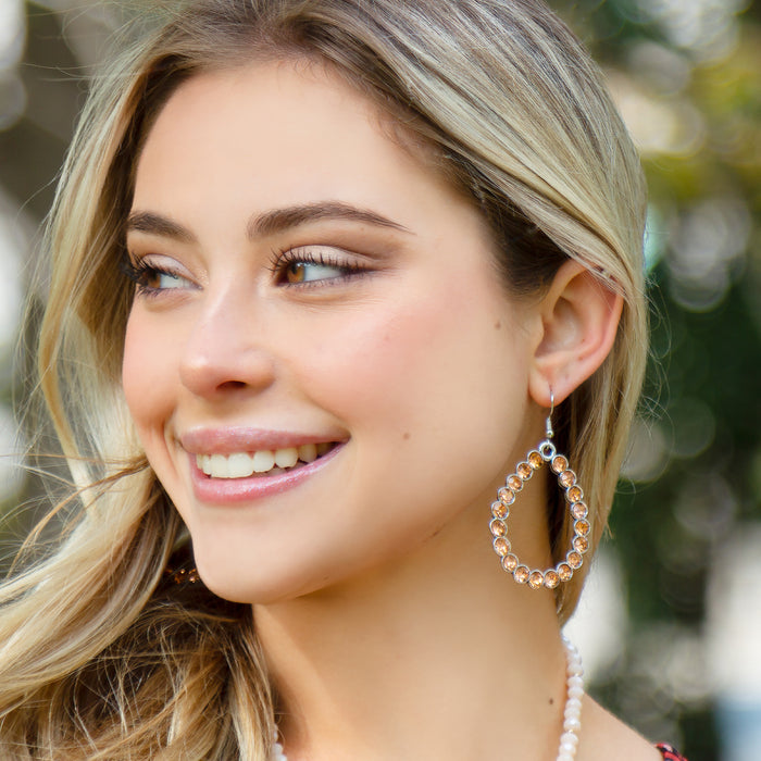 93007 - Rhinestone Beaded Hoop Earrings - Rose Gold