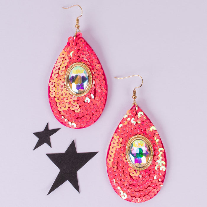 93292 - Sequin Drop Earrings - Fuchsia