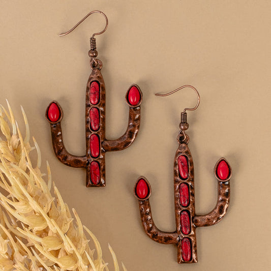 93294 - Cactus Earrings - Red & Copper