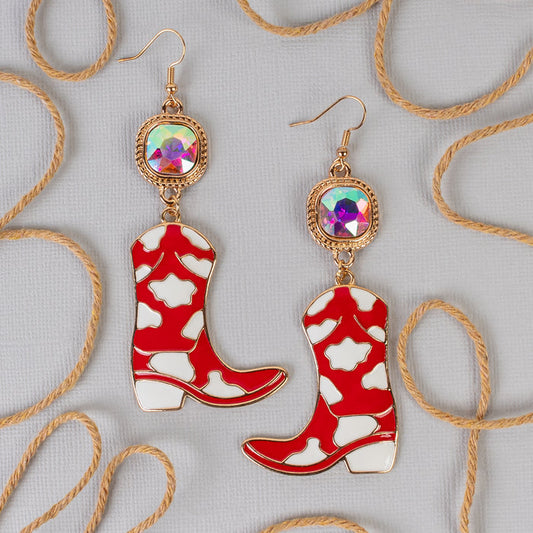 93297 - Western Cowboy Boot Earrings - Red