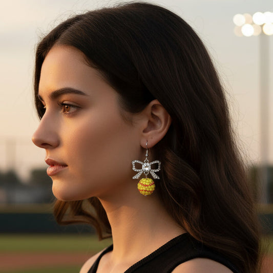 93422 - Softball Bow Earrings - Red & Yellow