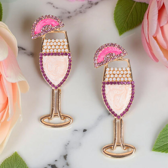 93522 - Champagne Glass Earrings - Pink