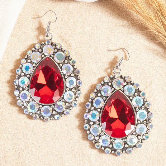 93582 - Crystal Drop Earrings - Red