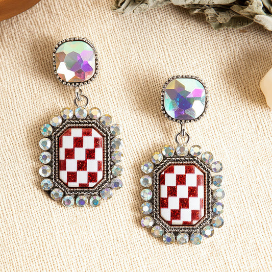 93583 - Checkered Earrings - Red & White