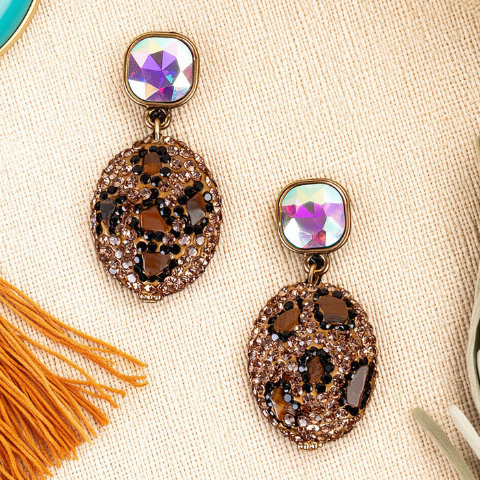 93604 - Crystal Leopard Earrings - Brown
