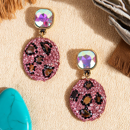 93604 - Crystal Leopard Earrings - Fuchsia
