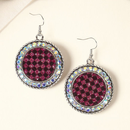 93625 - Checkered Earrings - Fuchsia