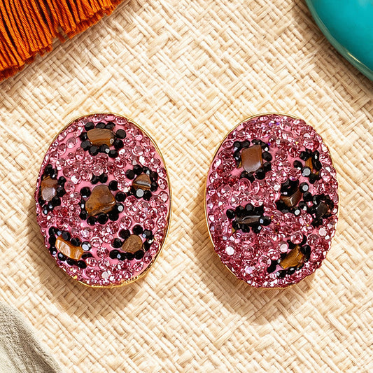 93629 - Crystal Leopard Stud Earrings - Fuchsia