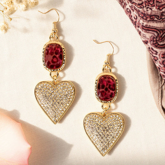93634 - Crystal Heart Earrings - Red
