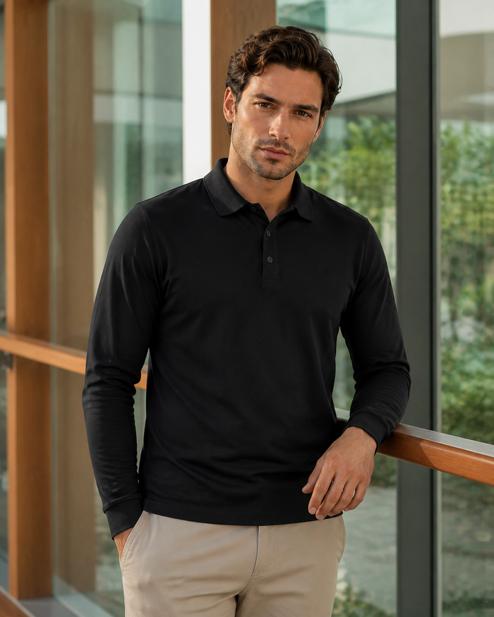 Action LS Polo men's long sleeve work polo on Australian catalogue model
