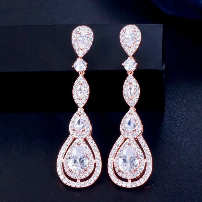 Wedding Jewelry - Cubic Zirconia Bridal Earrings - Available in Silver, Rose Gold and Yellow Gold