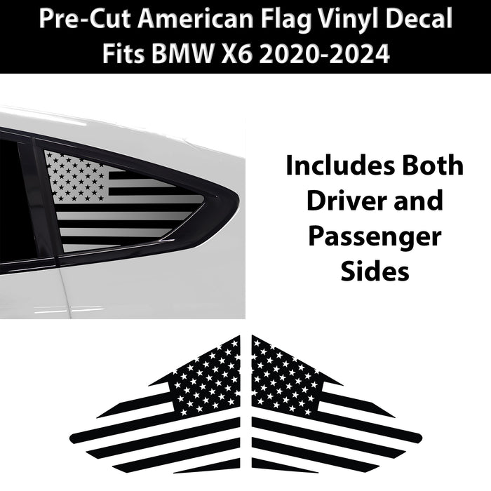 Fits BMW X6 2019 - 2025Quarter Window American Flag Vinyl Decal Stickers - Bogar Tech Designs