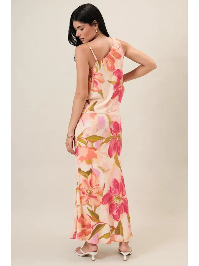 Asymmetric Cowl Neck Sleeveless Floral Top